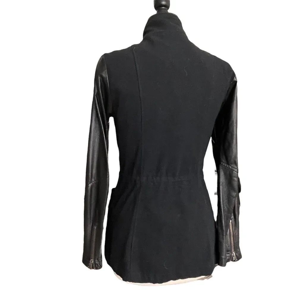 Rails Sz S Black Cargo Dark Academia Utility Jacket Lamb Leather Sleeves $348 - Picture 6 of 9